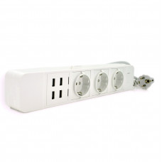 Мережевий фільтр з керуванням через WiFi, 3 Розетки + 4 USB, 2 м, перетин 3х0,75мм, Black / White, Box