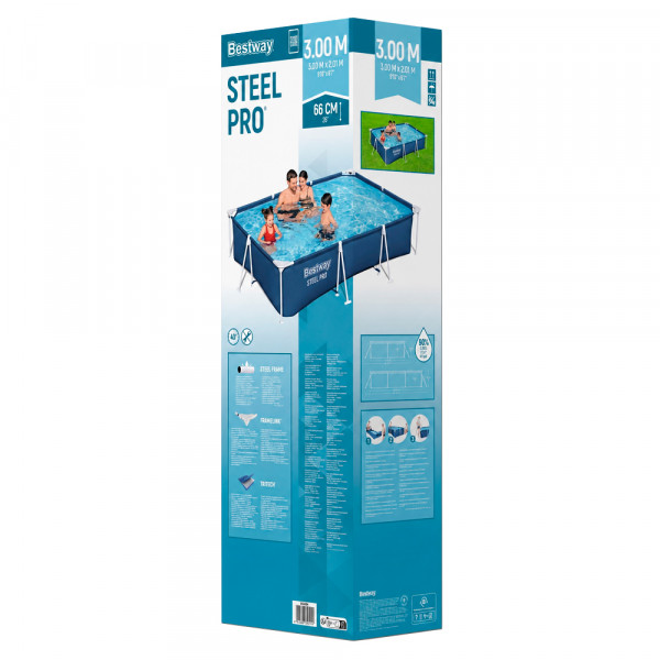 Каркасний басейн "Steel Pro". 300х201х66див. Об'єм 3300 літрів. Зливний клапан. Вага 21,5 кг. Box