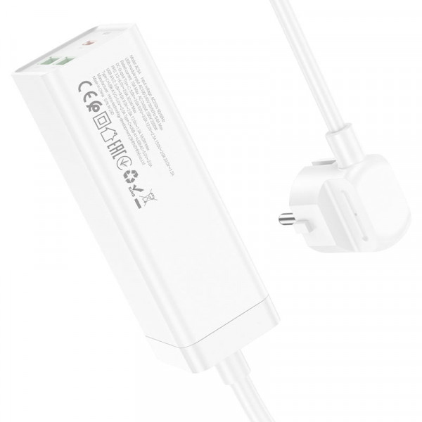 Мережевий фільтр HOCO AC9A на 1 розетку + 2 USB+USB-C, 30W, 220В, кабель 1,5м, White, Box