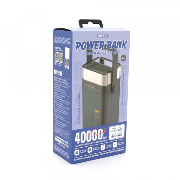 Power Bank Remax RPP-596 40000mAh, 2USB+2Type-C, 22.5W, QC/PD, Gray, 0.92kg