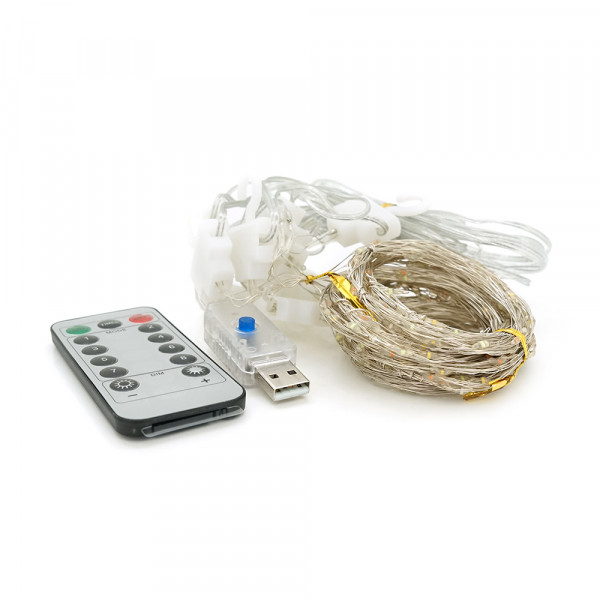 Гірлянда 200LED Штора (White), USB+пульт, мідний провід, 8 режимів, 3*2метри, прозора ізоляція, BOX