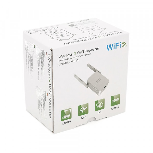 Підсилювач WiFi сигналу з 2-ма вбудованими антенами LV-WR13, живлення 220V, 300Mbps, IEEE 802.11b/g/n, 2.4-2.4835GHz, BOX