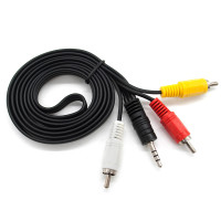 Кабель DC3.5 (тато) => 3хRCA (тато), GOLD Jack, довжина Jack 17мм, CU, круглий, Black, 1,5 м, (Пакет) Q500