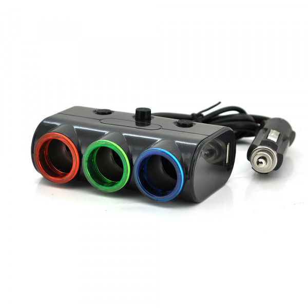 АЗУ розгалужувач Olesson 1523, 12V-3*12V+2*USB, Black, Blister