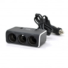 АЗП розгалужувач + вольтметр Olesson 1639, 12V-3 * 12V + 2 * USB, Black, Blister