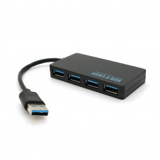 Хаб USB 3.0, 4 порти, плоский, чорний, підтримка до 2TB, кабель 0,14 м, Blister