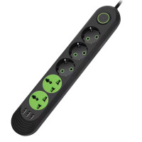 Мережевий фільтр F02U, 3 розетки EU + 2 розетки Universal + 3 USB, 1.5 м, перетин 3х0, 75мм, 2500W, Black, Bag