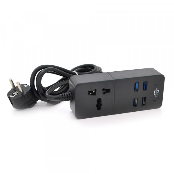 Мережевий фільтр ТВ-Т06, 1 розетка + 4 USB, 2 м, перетин 3х0,75мм, 2500W, Black, Box
