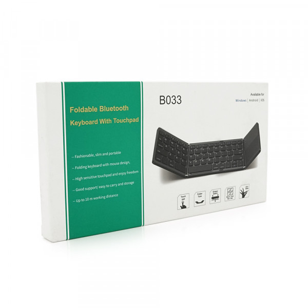 Клавіатура бездротова B033, розкладна, 64 клавіші, Touchpad, (Eng/Pyc), 2.4G, Gray, 300x98mm, Box