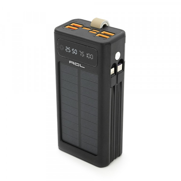 Powerbank ACL PW-90 30000mAh, SOLAR, Кабель TypeC + Lighting, 0,72kg, Black, Box