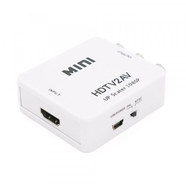 Конвертер Mini, HDMI to AV, ВИХІД 3RCA (мама) на ВХІД HDMI (мама), 720P / 1080P, White, BOX