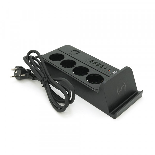 Мережевий фільтр із захистом від перенапруги G12, 4 розетки + 4 USB 3.2A + 2 Type-C + бездротова зарядка, 2 м, Black, Box