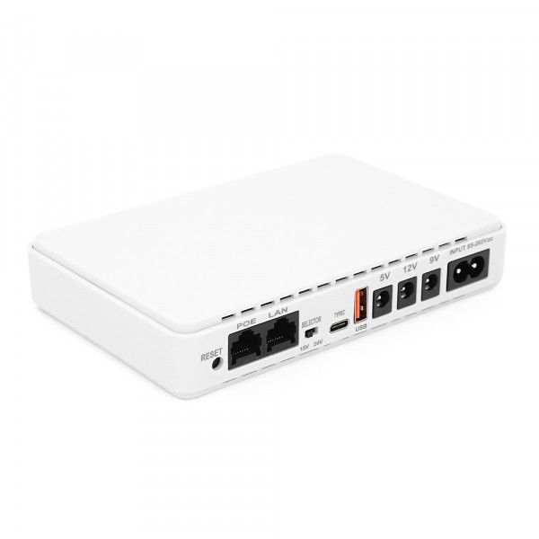 ДБЖ MIni Ups для роутерів/комутаторів POE-432EM, outputs: DC 9В/12В, POE 15В/24В, USB DC 5В/2A, 10400MAh(4*2600MAh), (160х28х105), White, BOX