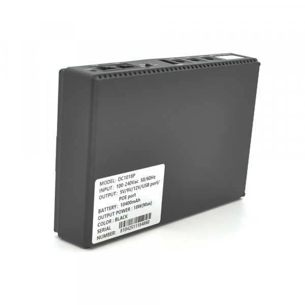 ДБЖ для роутерів/комутаторів DC1018P, 18W, Output: USB-5V, DC-5V/9V/12V, POE-15/24V, 1/2A, Li-ion 10400mAh, 160х105х32мм, 385 грам, 385 грам,