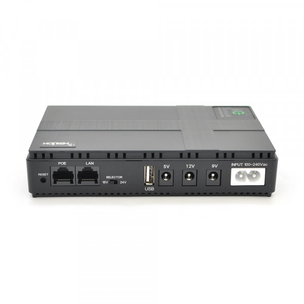 ДБЖ для роутерів/комутаторів DC1018P, 18W, Output: USB-5V, DC-5V/9V/12V, POE-15/24V, 1/2A, Li-ion 10400mAh, 160х105х32мм, 385 грам, 385 грам,