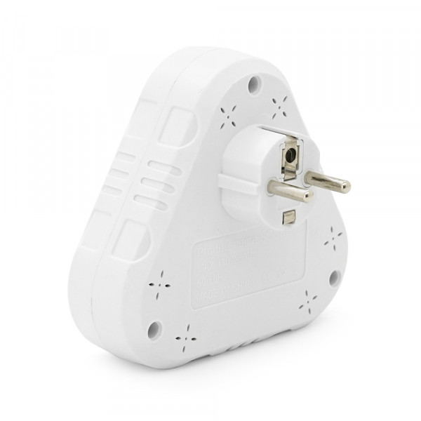 Розетка трійник із заземленням F202-White, 2 розетки+3USB(1А), 2500W, 10A, 110-250V~Max, Blister
