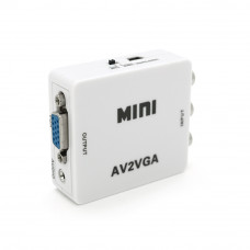 Конвертер Mini, AV to VGA, ВХІД 3RCA(мама) на ВИХІД VGA(мама), 720P/1080P, White, BOX