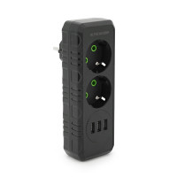 Розетка трійник із заземленням F102-Black, 2 розетки+3USB(1А), 2500W, 10A, 110-250V~Max, Blister