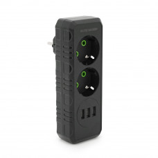 Розетка трійник із заземленням F102-Black, 2 розетки+3USB(1А), 2500W, 10A, 110-250V~Max, Blister