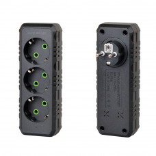 Розетка трійник із заземленням F101-Black, 3 розетки, 2500W, 10A, 110-250V~Max, Blister