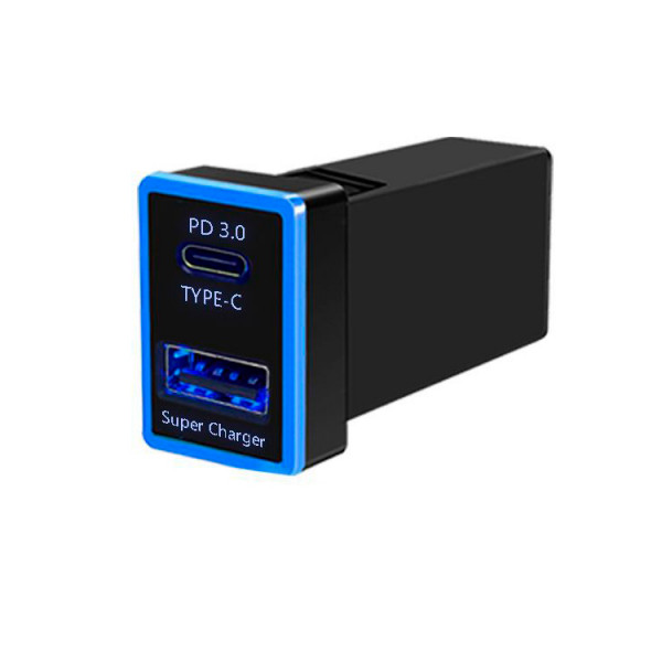АЗУ врізне 60W-D01T03-С, PD+QC, Type-C: 30W, USB: 30W, LED підсвічування, комплект дротів з роз'ємами, 33x22х58mm, Black