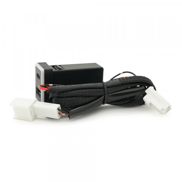 АЗУ врізне 60W-D01T03-С, PD+QC, Type-C: 30W, USB: 30W, LED підсвічування, комплект дротів з роз'ємами, 33x22х58mm, Black