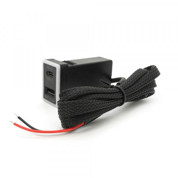 АЗУ врізне 60W-D01T03-S, PD+QC, Type-C: 30W, USB: 30W, LED підсвічування, комплект проводів під паяння, 33x22х58mm, Black