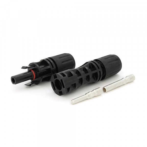 Коннектор MC4 Risin, 1500V, 65A, мідний суцільний затискач, трубчастий, під перетин 4-10мм², 0.5мом, вогнестійкість UL94-VO, IP68 Q500 Black