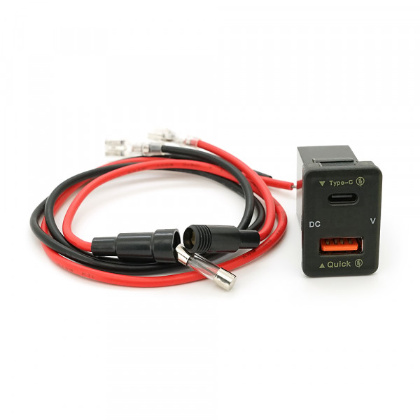 АЗУ FPUV-R, PD+QC3.0, Type-C: 30W, 5V-3A/9V-3A/12V-2.5A, USB: 18W, 5V-3.4A/9V-2A/12V-1.5A, 33x23mm, LED Red, Black