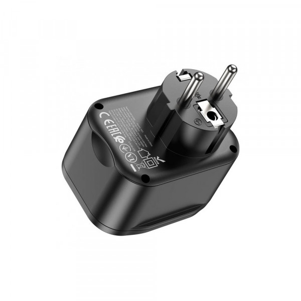 Мережевий фільтр HOCO NS3 на 1 розетку + 2 USB + USB-C, 20W, 220В, Black