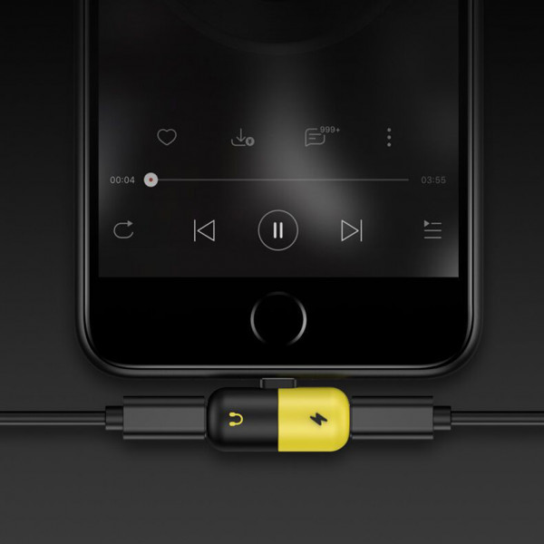 Перехідник 2 в 1  Lighting(M) => 2 x Lighting(F), Black/Yellow, Box