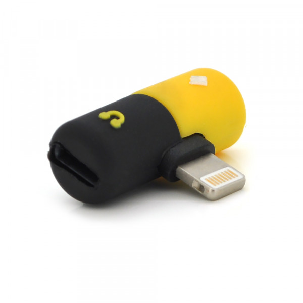 Перехідник 2 в 1  Lighting(M) => 2 x Lighting(F), Black/Yellow, Box