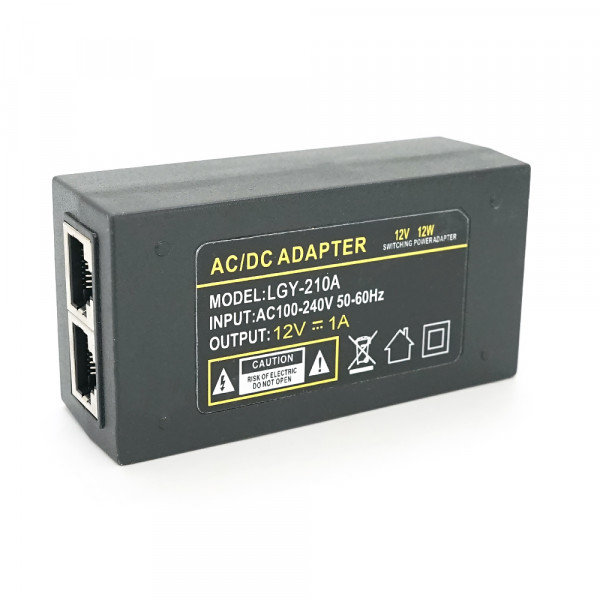 POE інжектор 12V 1A (12Вт) з портами Ethernet 10/100 Мбіт / с + кабель живлення