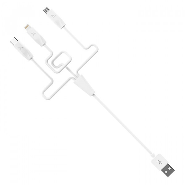 Кабель HOCO X1 USB-1 3 in 1 Micro/Iphone/Type-C, 2A, довжина 1м, White, Box