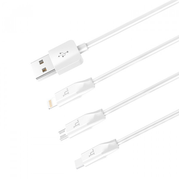 Кабель HOCO X1 USB-1 3 in 1 Micro/Iphone/Type-C, 2A, довжина 1м, White, Box