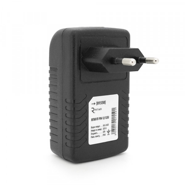 POE інжектор RITAR RT-PIN-12/12EU, 12V 1A (12Вт) з портами Ethernet 10/100Мбіт/с, EU PLUG