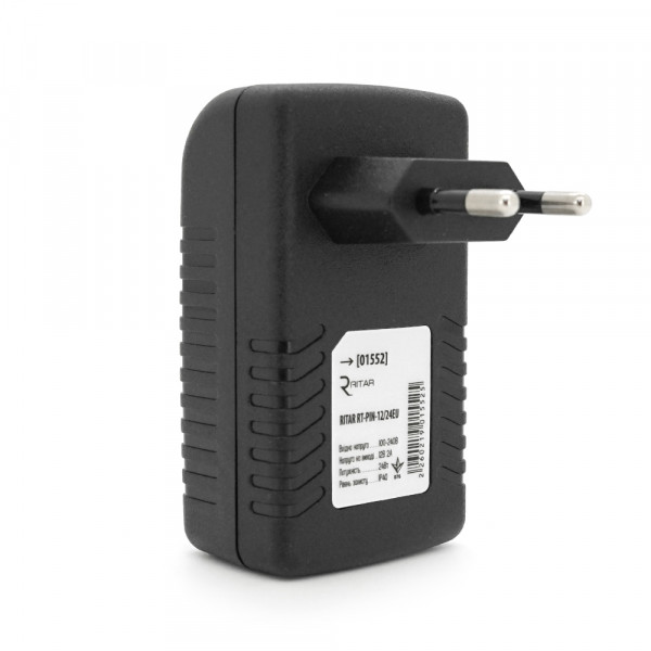 POE інжектор RITAR RT-PIN-12 / 24EU, 12V 2A (24Вт) з портами Ethernet 10/100 Мбіт / с, EU PLUG