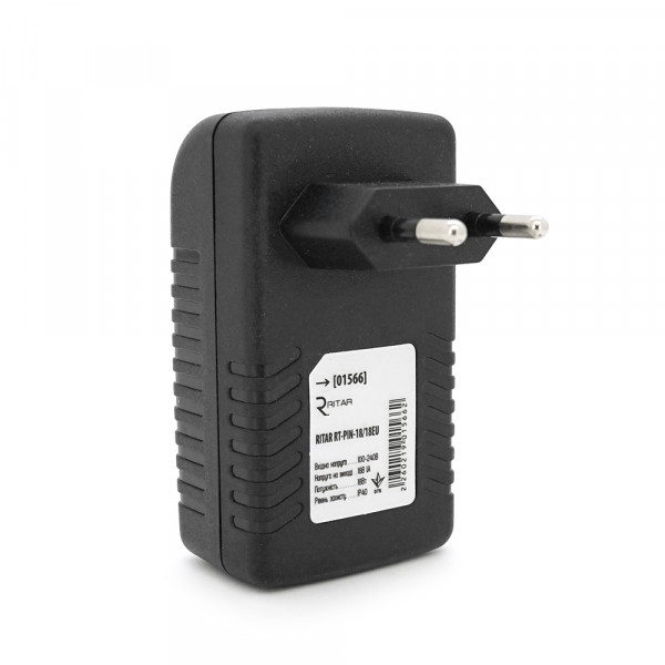 POE інжектор RITAR RT-PIN-18/18EU, 18V 1A (18Вт) з портами Ethernet 10/100Мбіт/с, EU PLUG