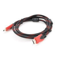 Кабель Merlion HDMI-HDMI 3.0m, v1.4, OD-7.4mm, 2 фільтра, обплетення, круглий Black / RED, коннектор RED / Black, (Пакет) Q135