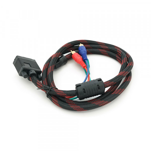 Кабель VGA (тато)-3RCA (тато) 1.5m, Black/Red, обплетення, пакет