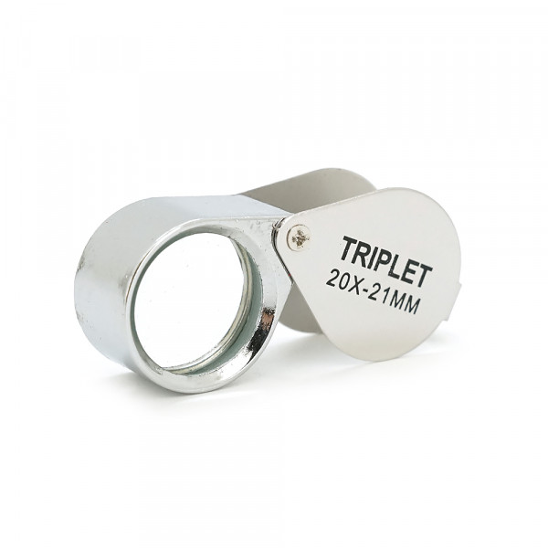 Лупа ручна TRIPLET 20X-21mm, складна (брелок), метал-скло, пластикова коробка. 60*24*18mm.