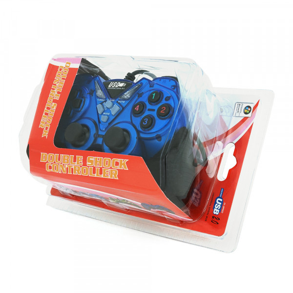 Геймпад проводной для ПК USB-908 USB 2.0 Double Shock (Blue), Blister