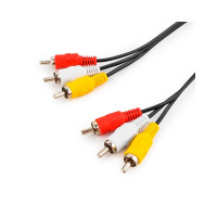 Кабель Audio-Video 3хRCA (тато) => 3хRCA (тато), GOLD connector, CU, круглий, Black, 1,5 м, (Пакет) Q500