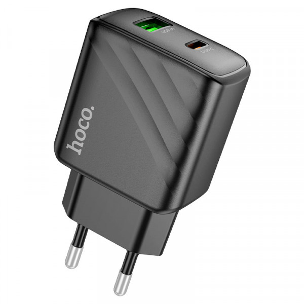 СЗУ 110-240V HOCO CS23A USB-C+USB, 30W, Black, Box