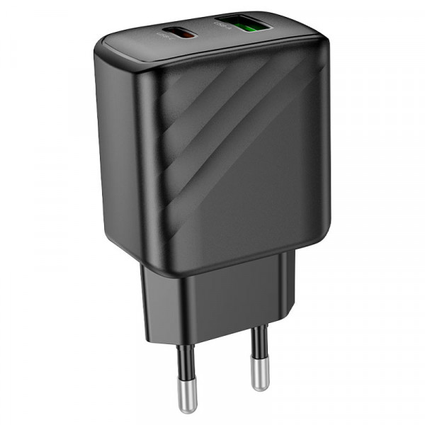 СЗУ 110-240V HOCO CS23A USB-C+USB, 30W, Black, Box