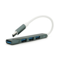 Хаб Type-C, 4 порти USB 3.0, 10 см, Black, Blister