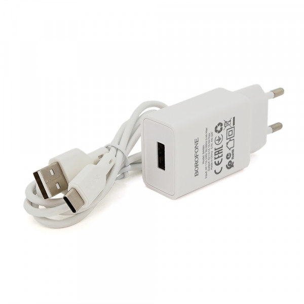 Набір BOROFONE BA68A СЗУ 1xUSB+ кабель Type-C, 2.1A, 1м, White, Blister
