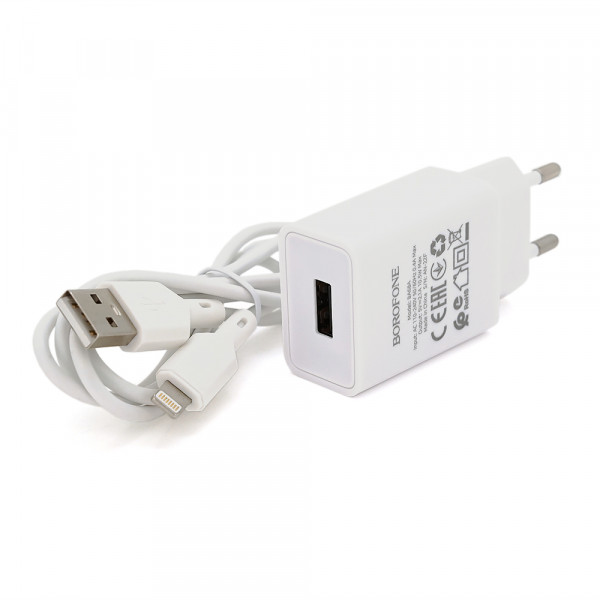 Набір BOROFONE BA68A СЗУ 1xUSB+ кабель Lighting, 2.1A, 1м, White, Blister