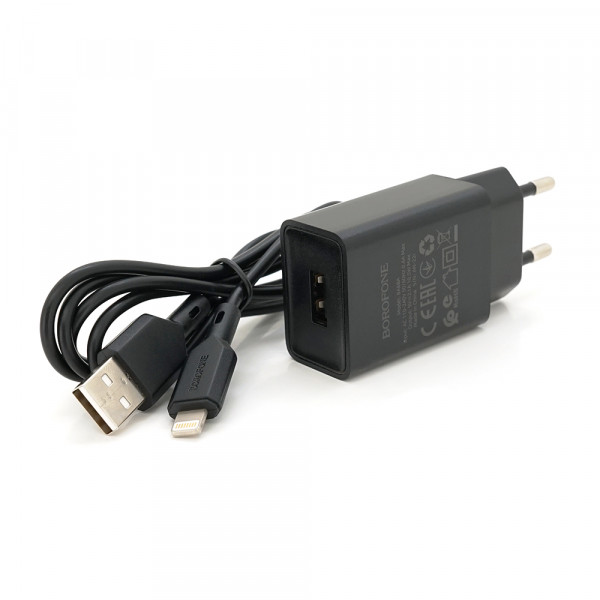 Набір BOROFONE BA68A СЗУ 1xUSB+ кабель Lighting, 2.1A, 1м, Black, Blister