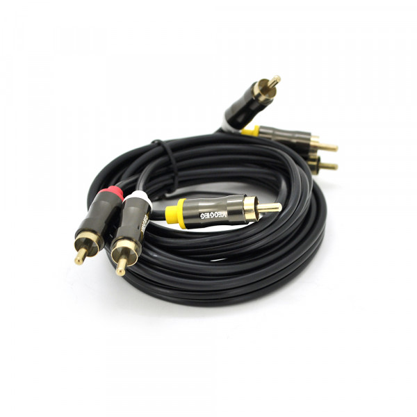 Кабель VEGGIEG AV303 Audio-Video 3хRCA (тато) => 3хRCA (тато), GOLD connector,  круглий, Black, 3,0 м, Пакет